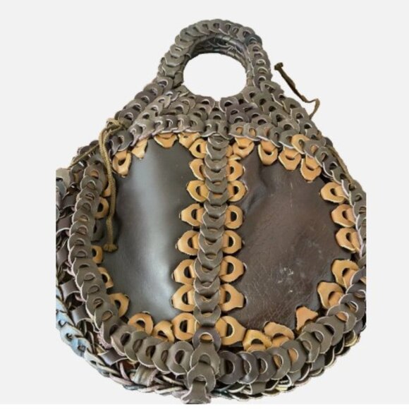 Handcrafted Unique All Leather Woven Chain Link Vintage Handbag - Picture 1 of 2